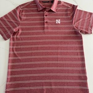 Cutter & Buck Maroon Striped Polo Shirt, Size Medium